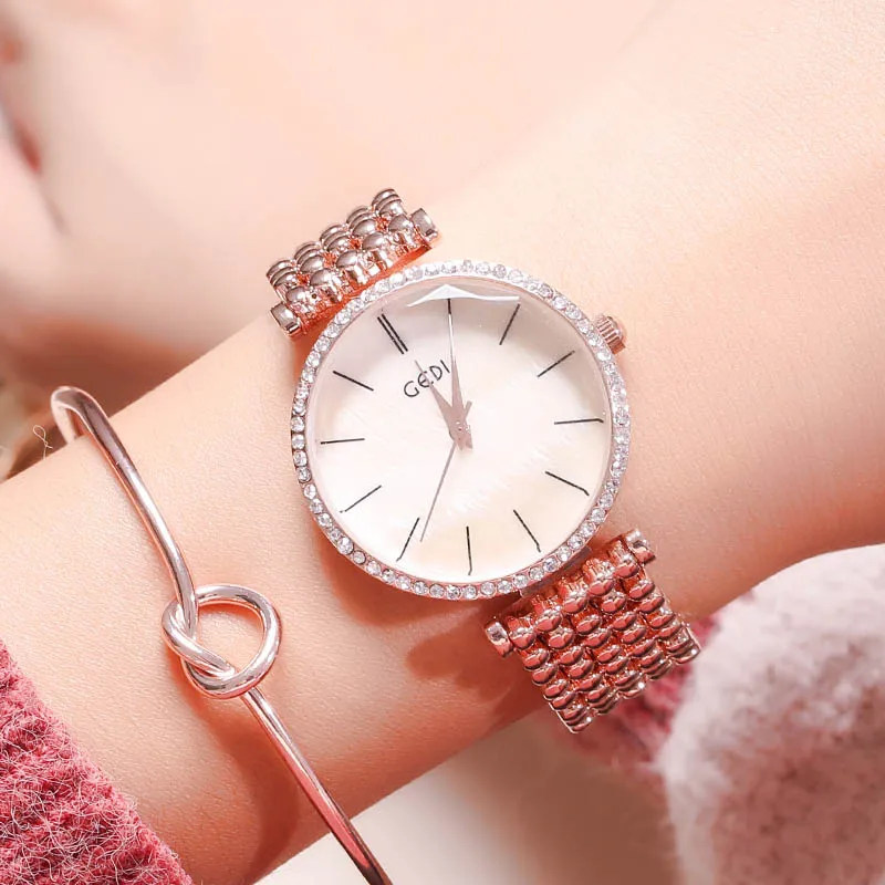 Rosegold orange GEDI женские часы модные наручные часы для женщин роскошные женские часы женский браслет Reloj Mujer Часы Relogio Feminino - Цвет: Rosegold orange