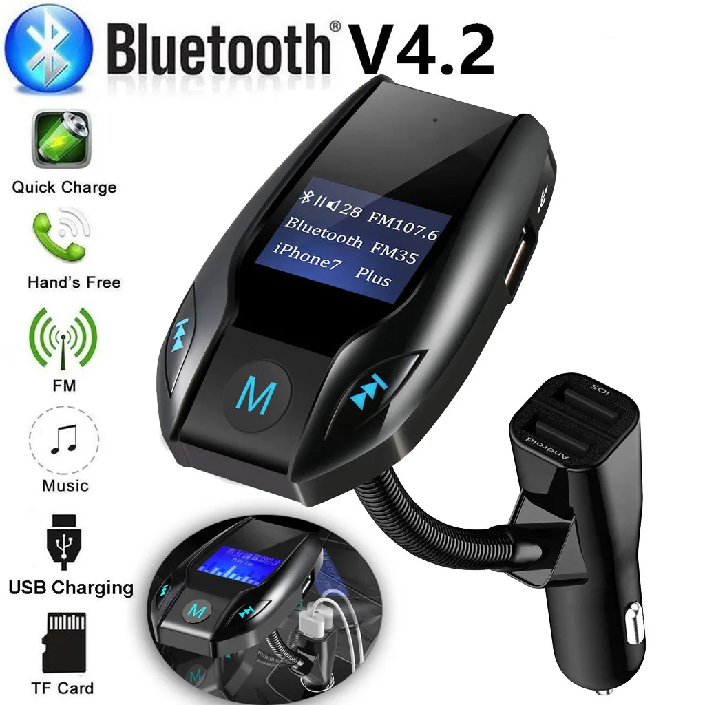 Fm-передатчик, Bluetooth, автомобильный Aux, Bluetooth, автомобильный fm-передатчик, MP3 плеер, Hands Free, Радио адаптер, комплект, USB зарядное устройство, воспроизведение музыки