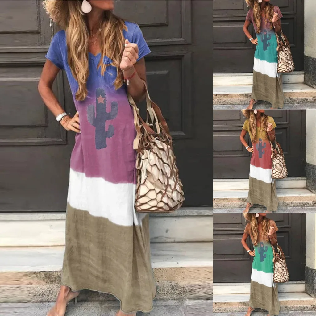 Размера плюс женское длинное платье в богемном стиле Летняя женская с О образным