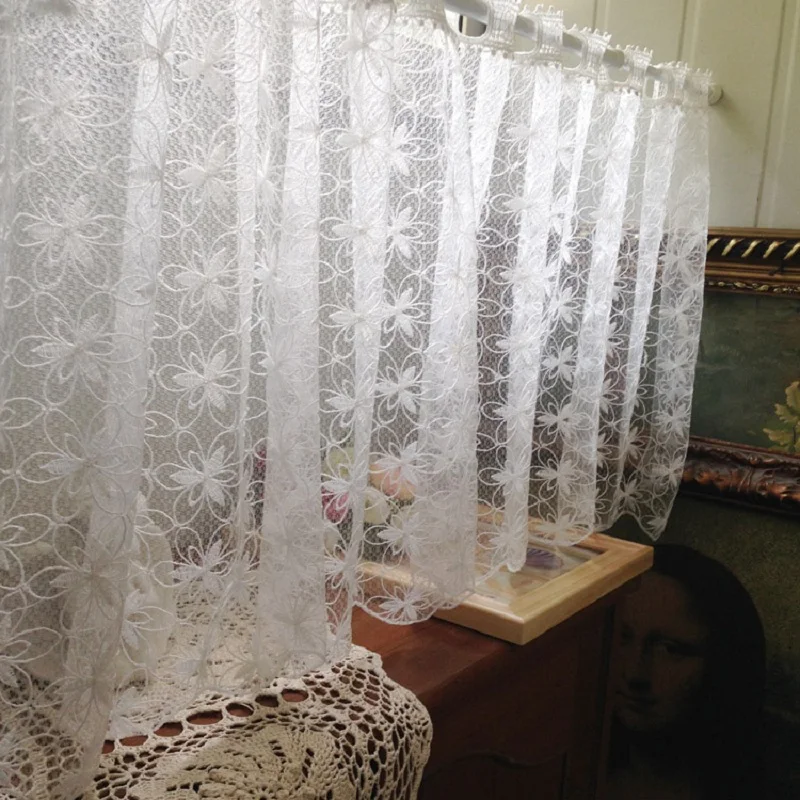

Free shipping lace pastoral clover mesh gauzes transparent hazy coffee curtain embroidery lace kitchen curtains 130*45/60/90cm