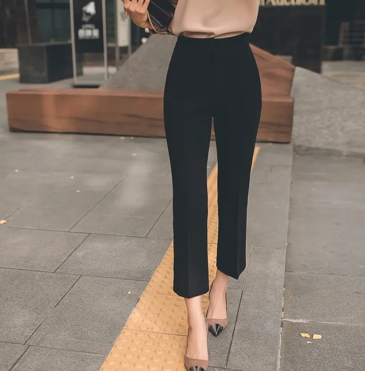 2017 Весна Summer пикантные Женские Crop Top шифон SH or футболка Тонкий черные брюки OL office