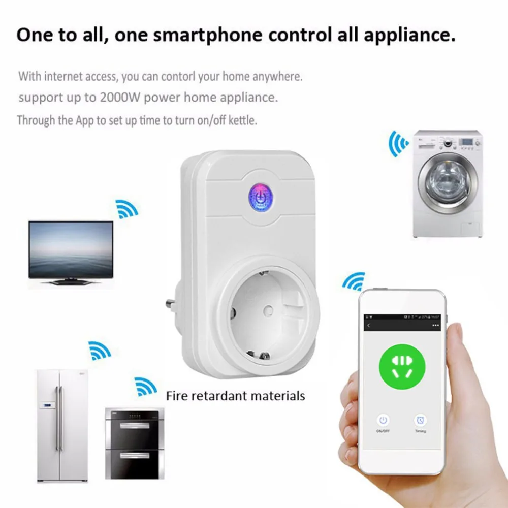 Штепсельная Вилка EU US UK 2000 Вт WIFI умная розетка приложение для телефона с домашней