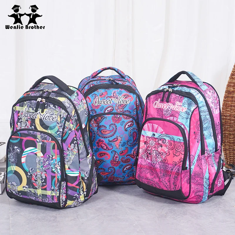 wenjie brother Flowers Printing Daily Travel Backpacks Women School Backpack Casual Floral For Teenager Girls Nylon Backpack