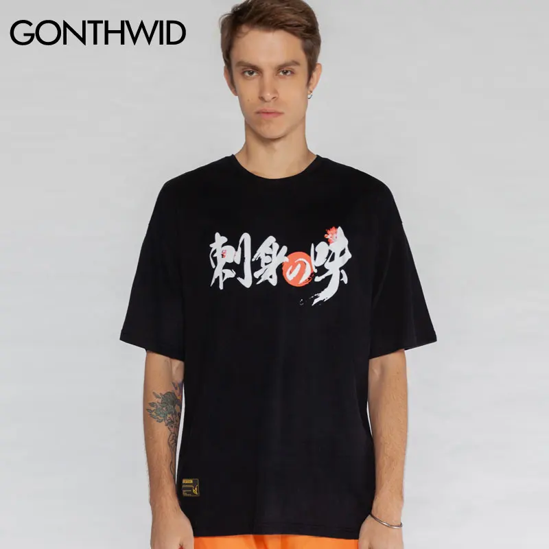 GONTHWID японский стиль Ukiyo E печатных футболки с коротким рукавом 2019 Harajuku