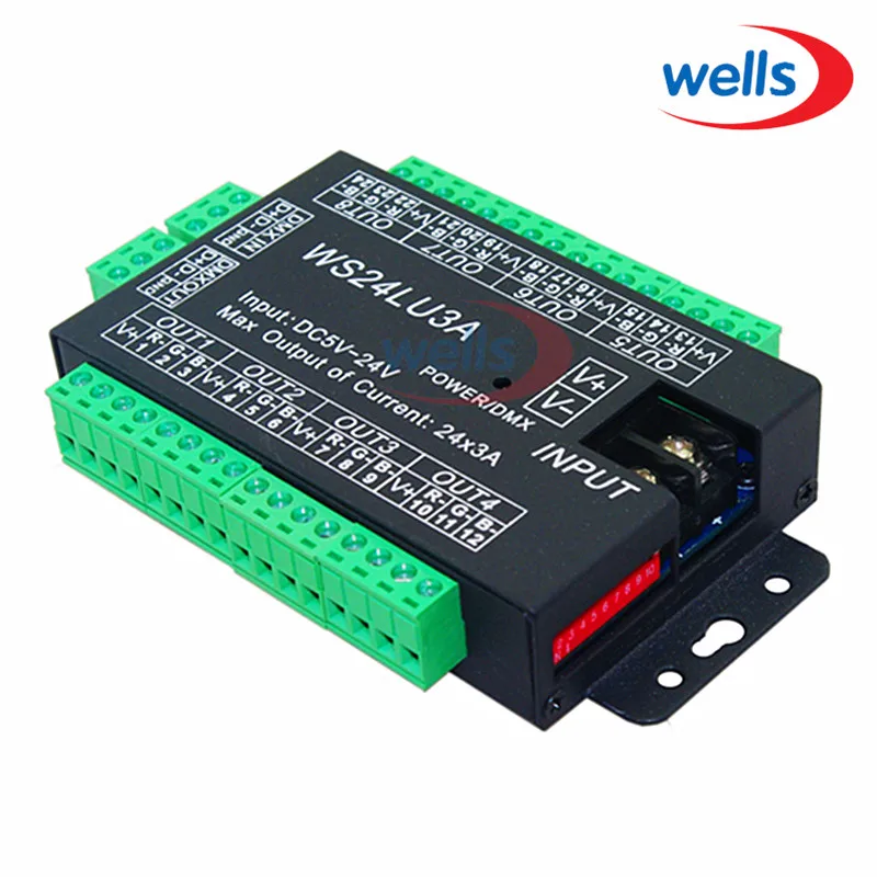 

24CH Easy dmx512 DMX decoder,LED dimmer Controller, DC5V-24V,each CH Max 3A,8 groups RGB controller, Iron case