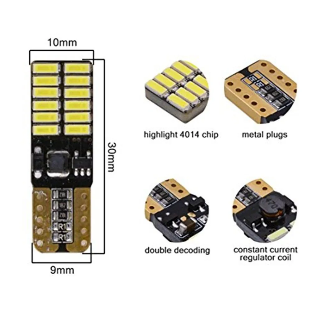 YOSHOW 100 шт. T10 24smd 4014 Canbus ОШИБОК светодио дный лампы W5W 12 В чип Бесплатная авто