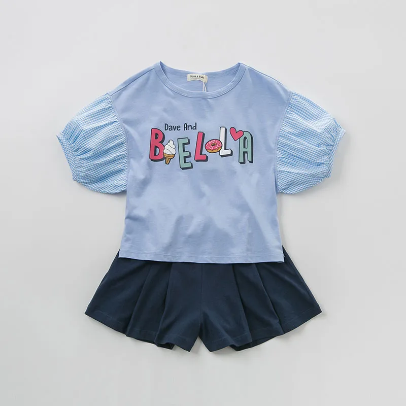 DBK9807 dave bella kids летняя футболка для девочек детская мода топ малышей Детская