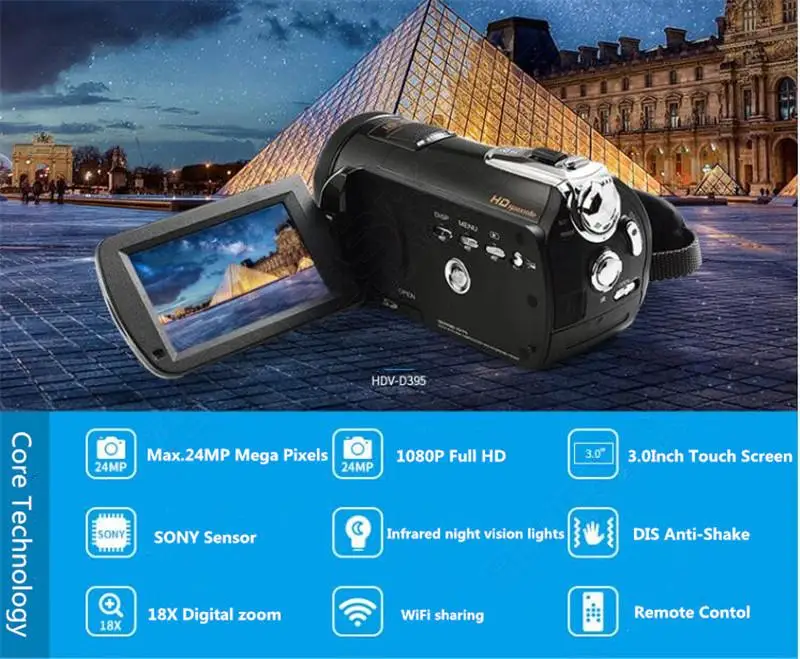 ORDRO HDV-D395 wifi Full HD 1080P 18X3," сенсорный ЖК-экран Ночное Видение цифровая видеокамера рекордер портативный DVR