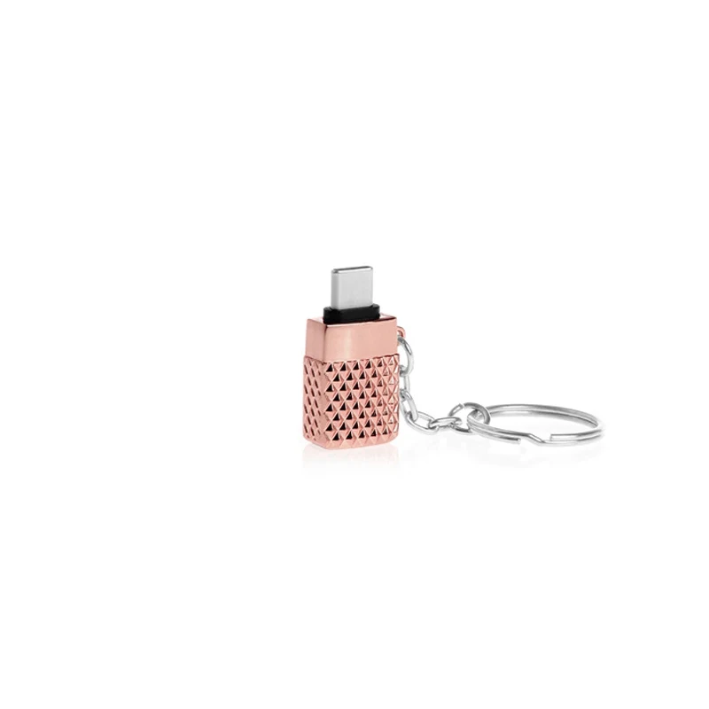 Zinc Alloy Micro к Тип-c адаптер с цепочка изысканный за все микро-usb для устройств на аndroid в Тип-круглый кабель для зарядки даты для передачи данных адаптер - Цвет: rose gold