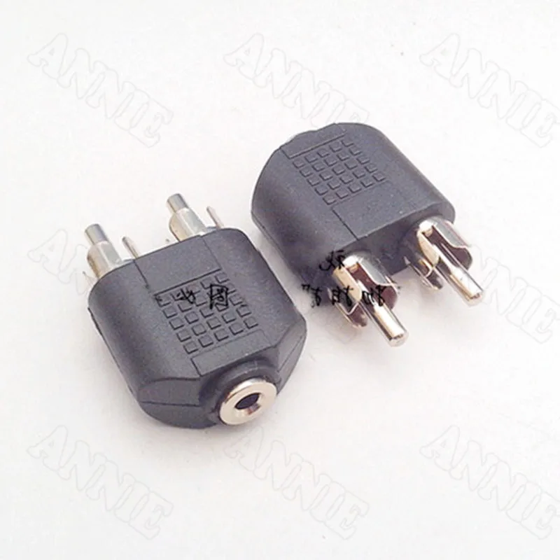 10pcs/lot Audio Connector 3.5mm Female To Double RCA Male Socket One Divided Into Two Nickel Plated