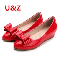 stylish redbeige patent leather shoes 4cm small wedgeslovely bow women increased height shoes spring look shoes students 31 40