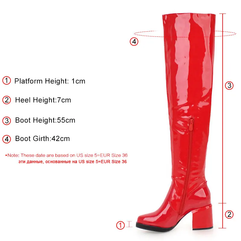 

Coolcept Plus Size 33-48 Over The Knee Boots Winter Plush Warm Shoes Women Add Fur Comfort Sexy Party Square High Heel Boots
