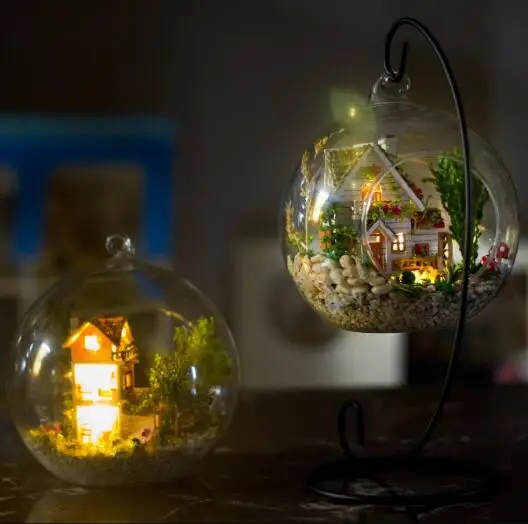 Продвижение diy стеклянный шар деревянные кукольные домики Миниатюрный Кукольный домик с Funitures мини Каса Модель Строительный набор подарочные игрушки