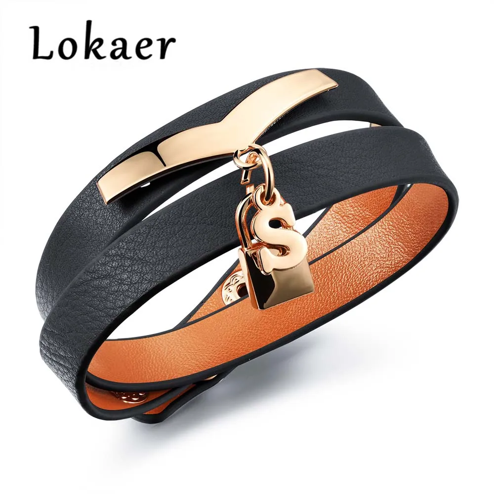 Lokaer, дизайн, подвеска с кисточкой, с двумя концами, регулируемые кожаные браслеты, розовое золото, браслет из нержавеющей стали LPH1008 - Окраска металла: Black