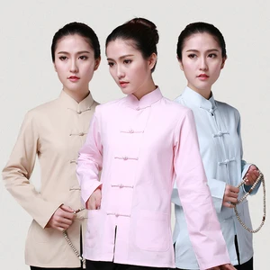 Традиционная китайская одежда из хлопка с длинным рукавом, костюм Тан, Женский Топ, униформа кунг-фу тайчи, рубашка, блузка, Женский костюм ханьфу, чистый костюм