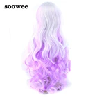 Soowee 28 дюймов длинные вьющиеся синтетические парики из натуральных волос для Для женщин высокое Температура волокна вечерние волос белого и розового цвета радуги Цвет Косплэй парик