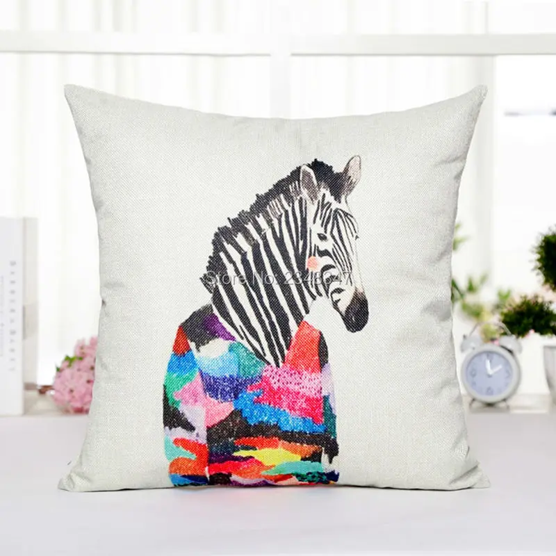 Милая мультяшная Радужная лошадь Зебра Подушка-Жираф покрывающая Льняные