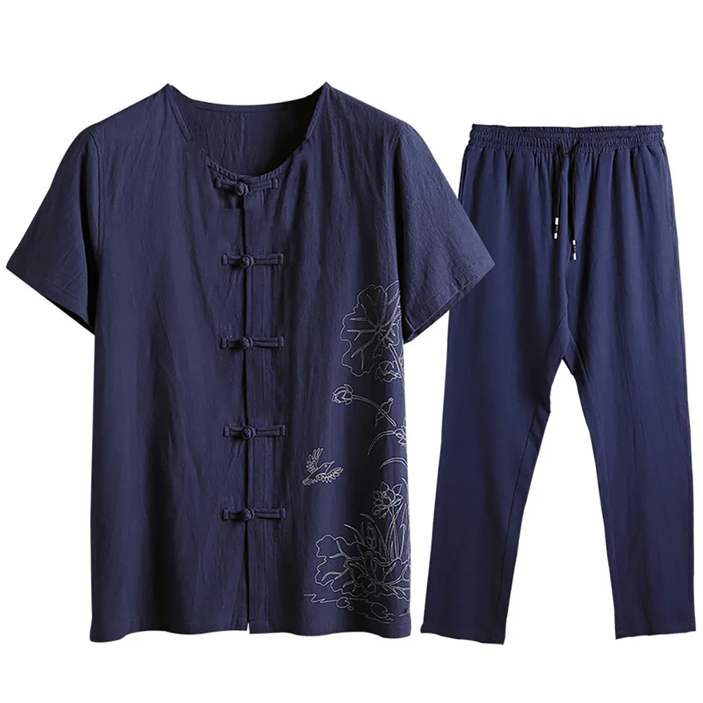 Новые мужские льняные комплекты из 2 предметов с коротким рукавом летние модные
