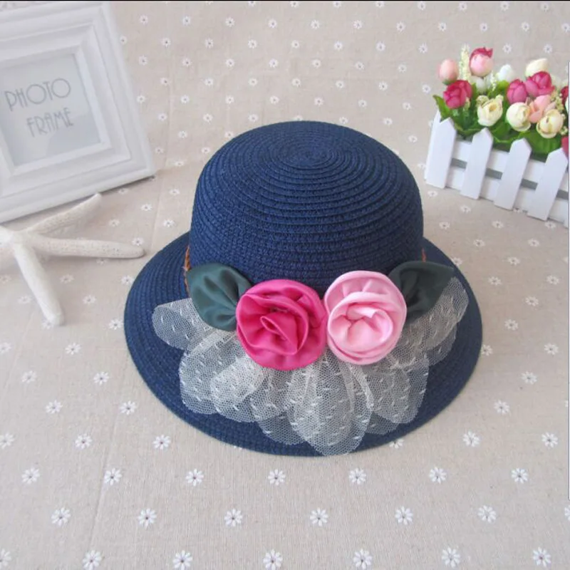 Шляпка от солнца с шелковыми розами для девочек двухцветная соломенная детская