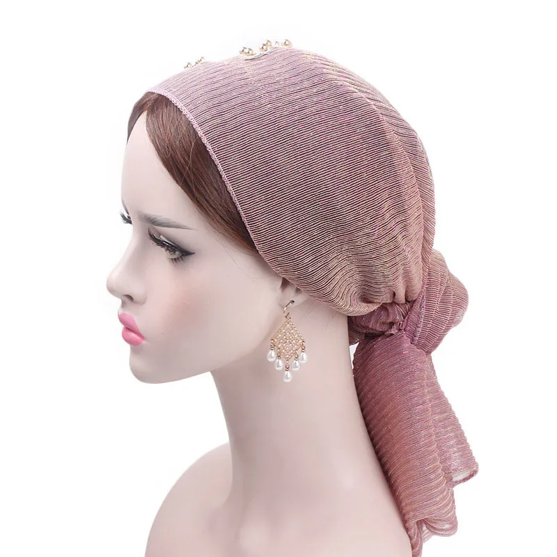 Яркий Шелковый головной убор, шарф, женский головной убор, складной тюрбан, шапка, предварительно завязанные шарфы, женские аксессуары для волос, головной убор, шарф