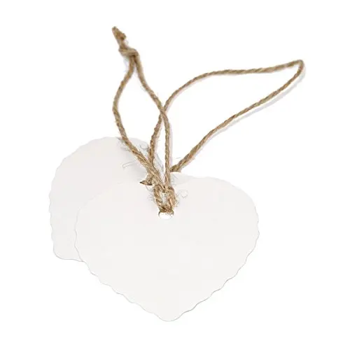 

Valentine's Day Tags,White Heart Paper Gift Wrap Tags,Wedding Favor Tags,100 Pcs Kraft Paper Craft Gift Tags with 100 Feet Natur