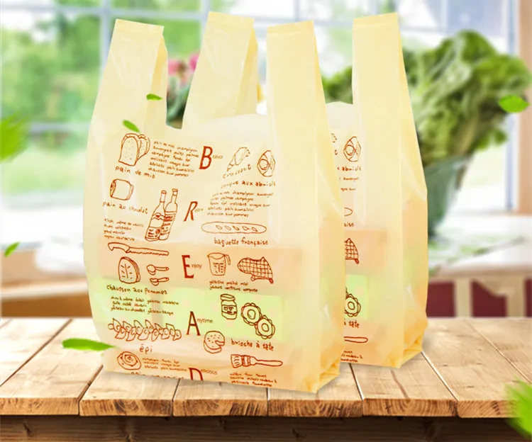 AAA Great Plastic Shopping Bags Vest Party Packaging Candy Wedding Package Bread Cake Handle Pouches 100Pcs/Lot | Дом и сад