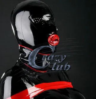 Высокое качество! Черная латексная маска с красной планкой полным покрытием |