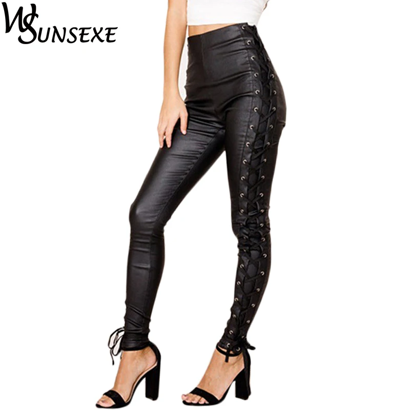 

Зимние брюки со шнуровкой сбоку, женские брюки большого размера, джоггеры, новая мода, осень, черные эластичные леггинсы с высокой талией, Се...