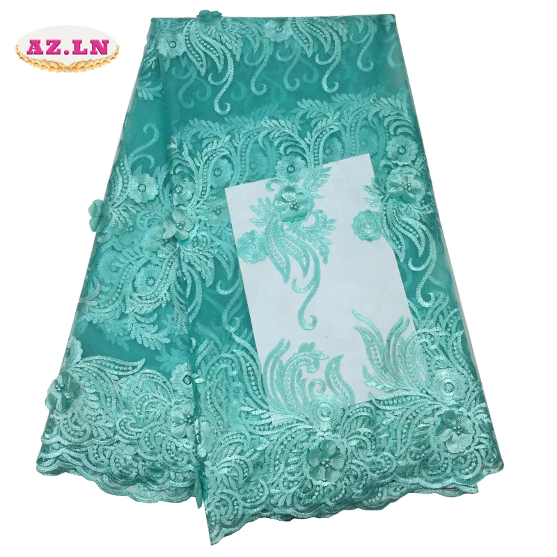 

High Quality African Lace Fabric 2018 Latest 3d Flower Tulle Lace Nigerian Lace With Sequins And Feather For Wedding A19B5