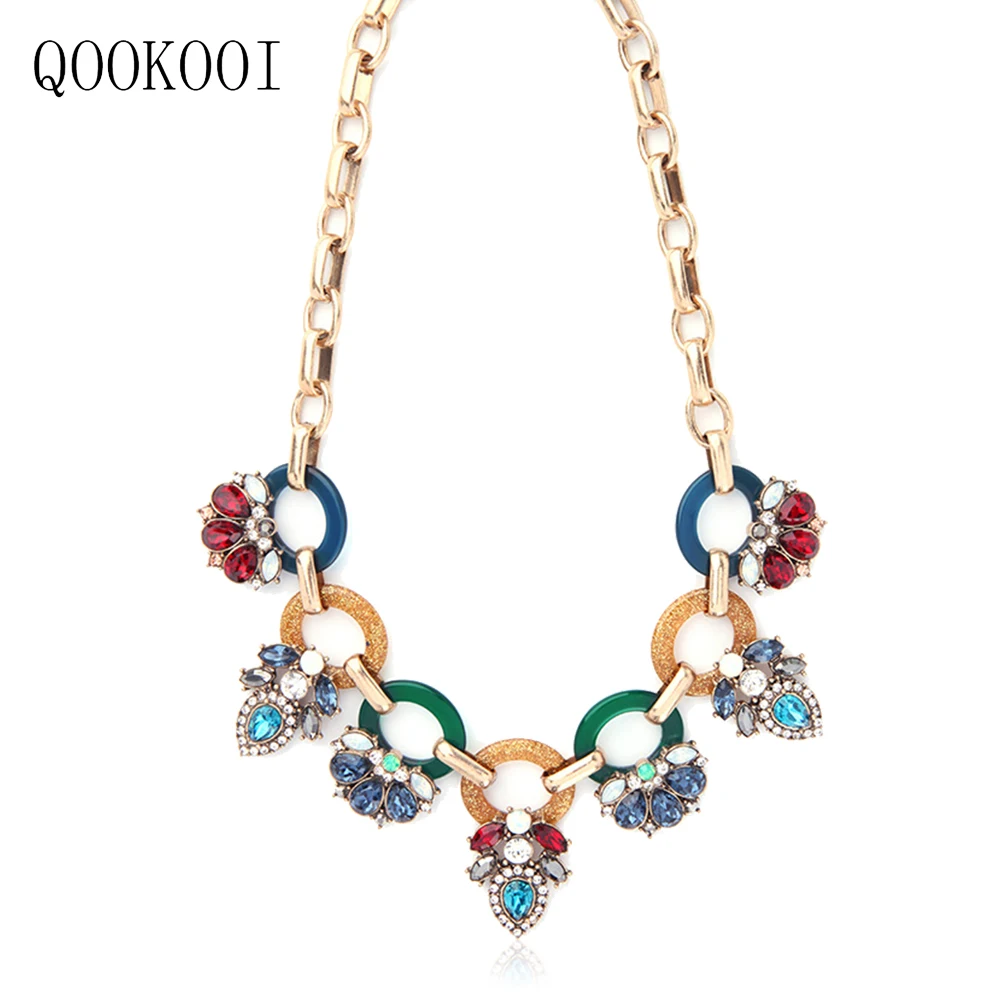 QOOKOO я Gem колье Цепочки и ожерелья Хрустальный цветок Винтаж смолы ювелирные