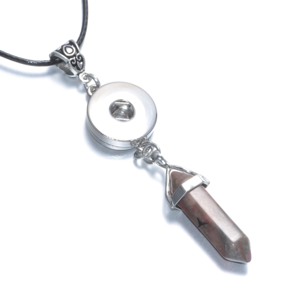 New Arrivals Fashion Charms Fit 18mm Snap Button Jewelry Natural Hexagon Stone Pendant Necklace DZ0117h| |