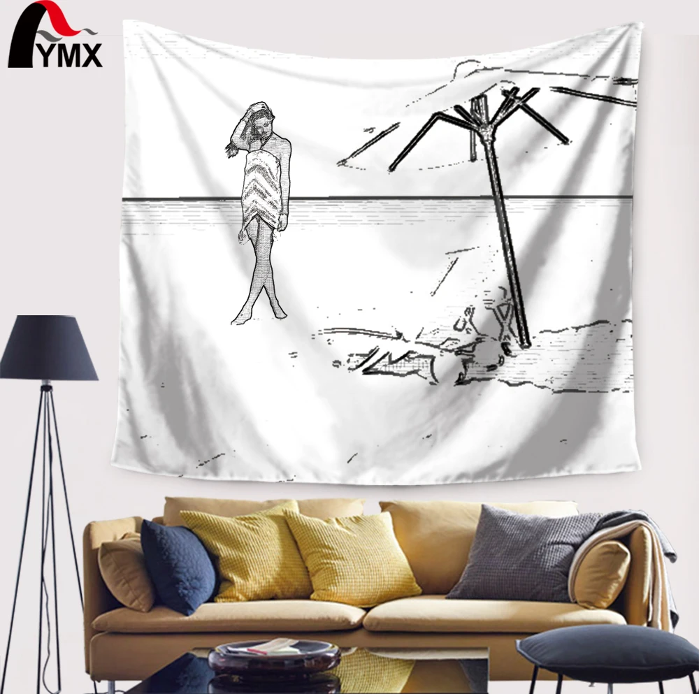 Простой белый и черный эскиз гобелен хиппи настенный Индийский Мандала гобелены