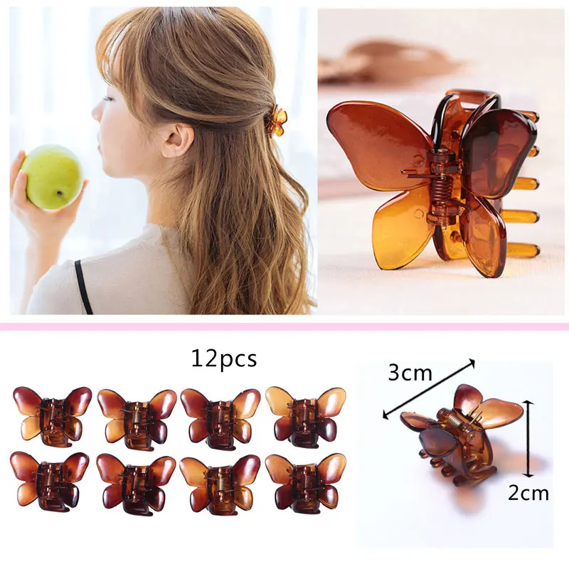 butterfly claw 12pcs Оснастка заколки для волос для детей аксессуары для волос заколка шпильки для маленьких женщин и девочек шпильки для волос однотонные металлические заколки заколка для волос - Цвет: butterfly claw 12pcs