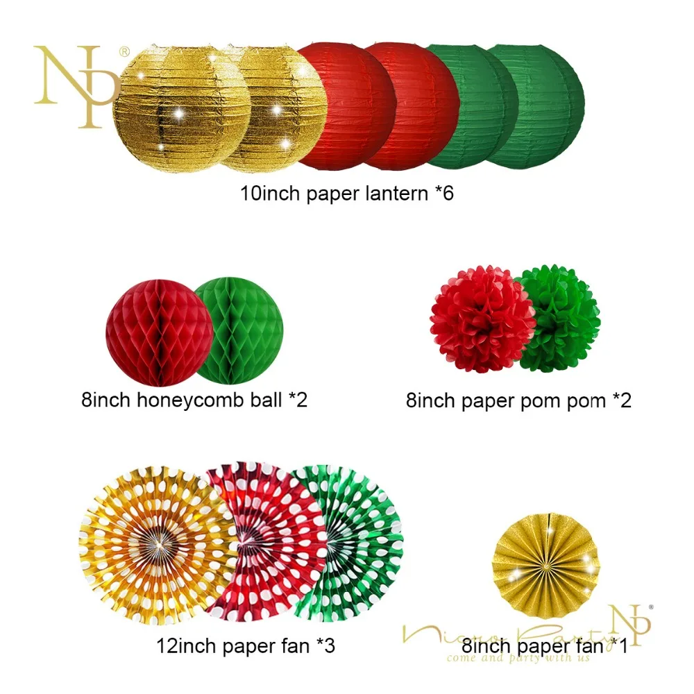 Nicro 31 шт./компл. золотые зеленые красные бумажные фонарики вентиляторы Цветы