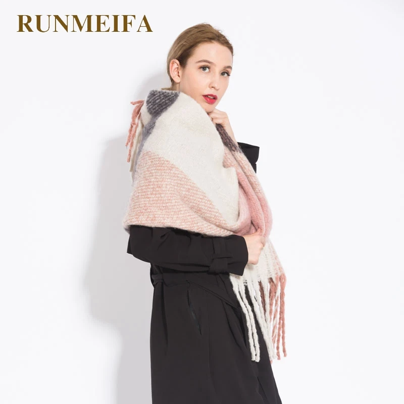 RUNMEIFA новые модные клетчатые шарфы теплые шали и обертывания для женщин зимние