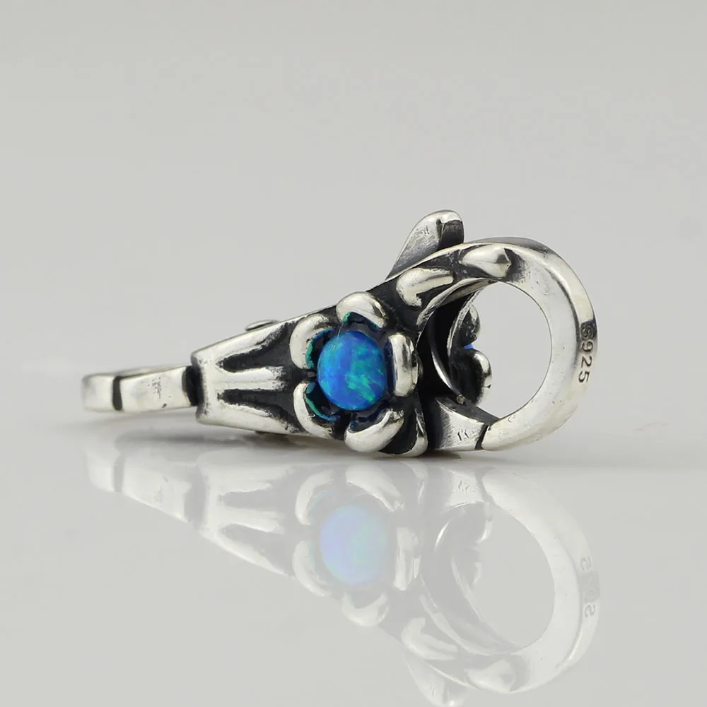 S925 Sterling Silver Blue Opal Rock Lobster Button Diy Jewely Charms Fit European Troll Bracelet Beads for Jewelry Making | Украшения и