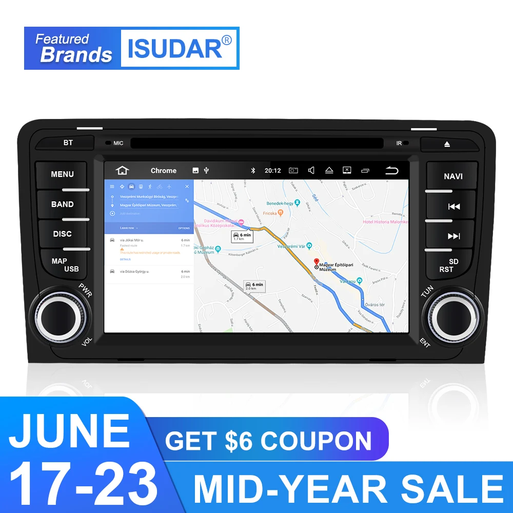 Isudar Автомагнитола 2 Din с 7 Дюймовым Экраном на Android 8.0 Для Автомобилей Audi/A3/S3 8 Ядер 4GB