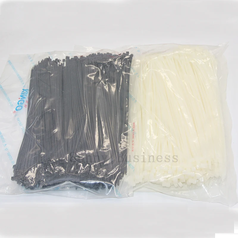 

500 PCS Pack 8" inch 2x200mm Black White Network Cable Cord Wire Tie Strap 18 Lbs Zip Nylon