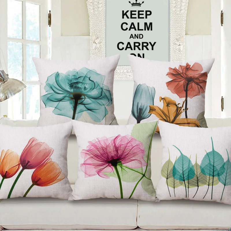 Ink Painting Flowers Throwpillow Bed Home Decorative Pillowcase Cotton Linen Tulip Pillows Fashion Cushions | Дом и сад