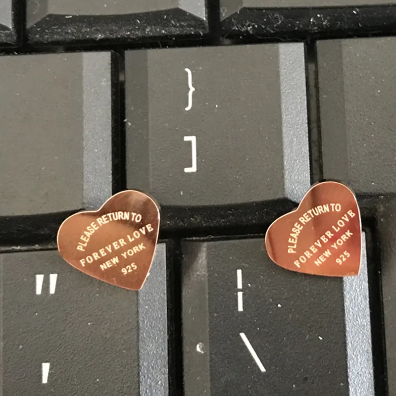 Stainless Steel Rose Gold Color Luxury Love Heart Earring Women ɿorever love&quot Stamp Stud Jewelry KE009-1 | Украшения и