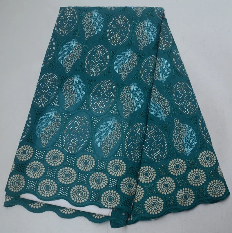 

Latest African Teal Cotton Swiss Voile Lace Fabric High Quality Soft African Swiss Voile Lace In Switzerland For Men TS8039