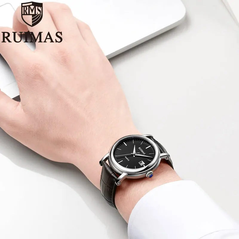 Мужские часы с кожаным ремешком Ruimas reloj hombre водонепроницаемые повседневные