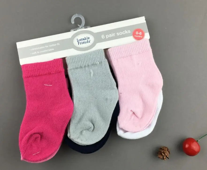6 pair red Г. новые носки для детей, 6 пар/лот,, детские носки с милыми друзьями Базовая манжета для малышей 0-6,6-18,18-36 месяцев - Цвет: 6 pair red