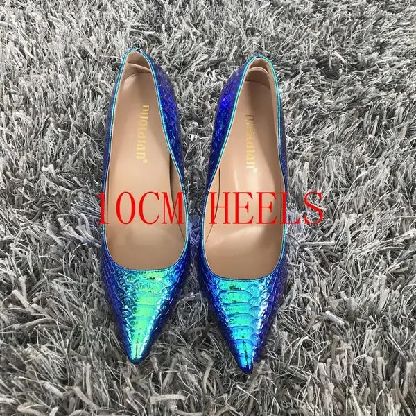 LSWAL blue10cm Новинка года; модная женская обувь; вечерние свадебные туфли со змеиным принтом; пикантные туфли-лодочки на высоком каблуке с острым носком; женская обувь; большие размеры 35-42 - Цвет: LSWAL blue10cm