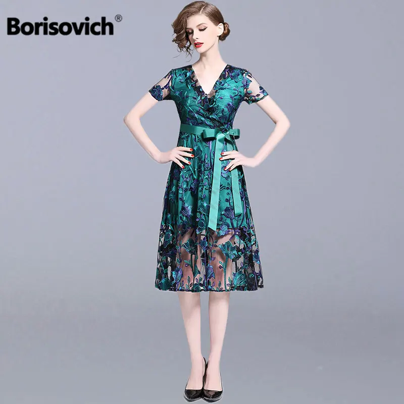 Женское Сетчатое платье Borisovich Элегантное повседневное с v образным вырезом