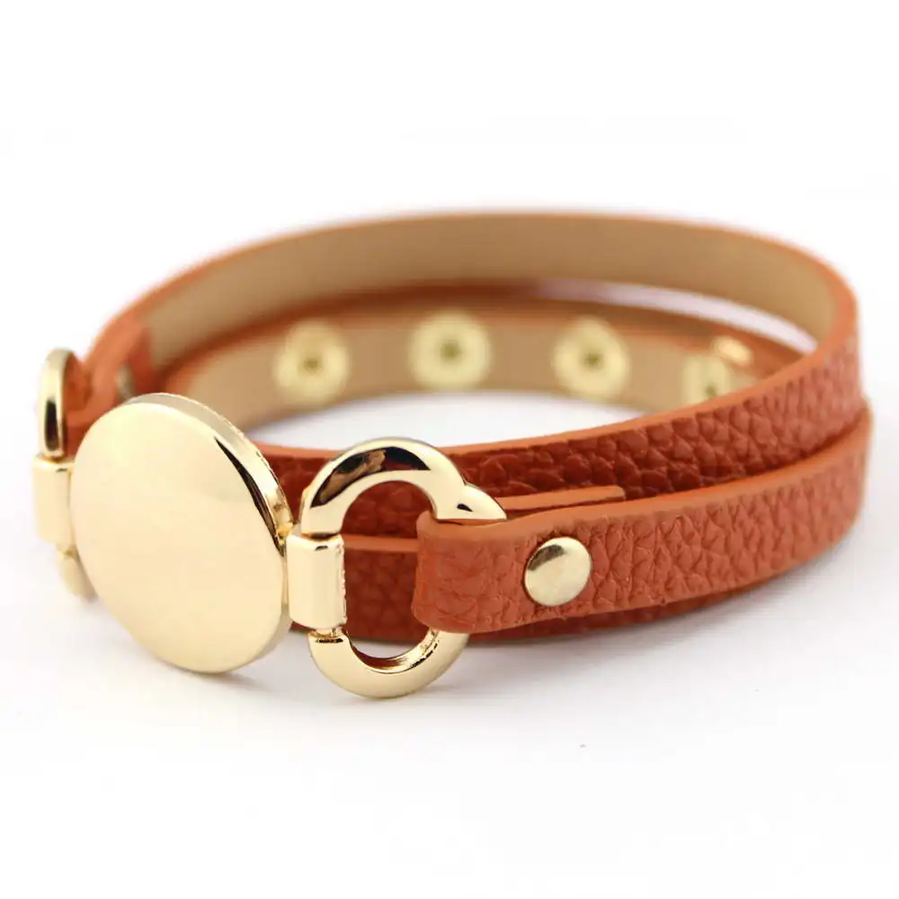 Gold Brown Модные персонализированные классические монограммы пустой обертывание кожаный браслет для мужчин женщин кожа выгравированы ювелирные изделия с бриллиантами горячая распродажа - Окраска металла: Gold Brown
