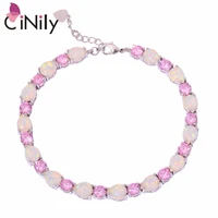 cinily created white fire opal pink white stone silver plated wholesale jewelry for women chain bracelet 7 38 8 34 os558 60