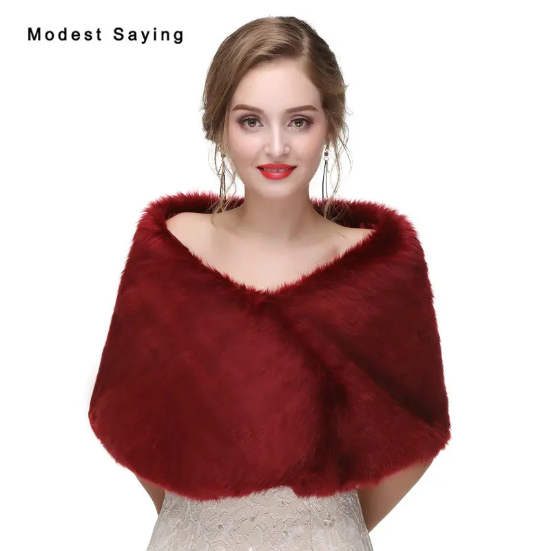 

Elegant Wine Red Faux Fur Wedding Boleros 2017 for Christmas Bridal Shawls Women Jacket Warm Wraps Outerwear Wedding Accessories