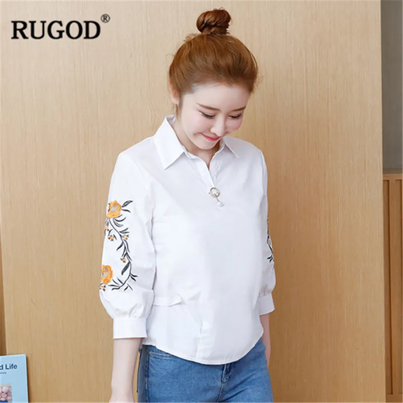 RUGOD Весенняя блузка с отложным воротником Офисная Женская модная Однотонная