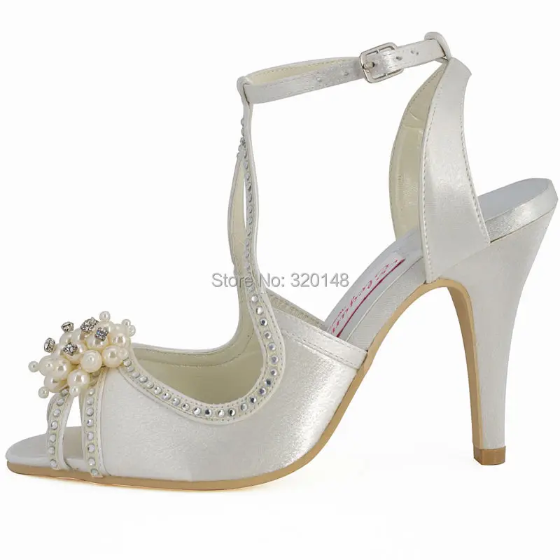 Летние босоножки женские свадебные туфли цвета слоновой кости с жемчугом